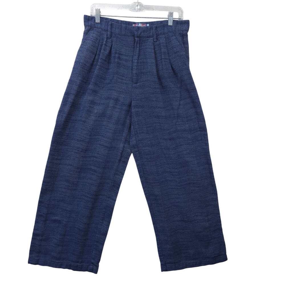 Urban Outfitters Blue Herringbone Pleated Wide Leg Pants Size M Baggy Preppy
